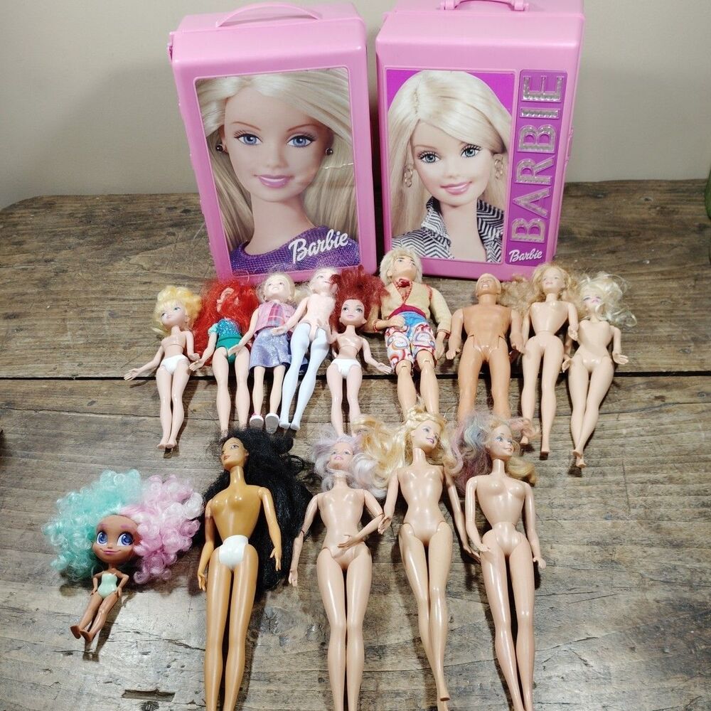 Huge Lot Barbies Ken Dolls 1990's Plastic Closet Storage Cases Other Figures
